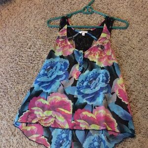 Flower and lace see through tank top
